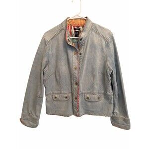 GAP Light Blue Denim Jacket with Patterned Trim. Size CL